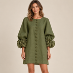 Women's Statement Floral Cuff Mini Dress – Relaxed A-Line Fi