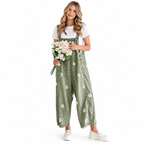 Women's Bib Overalls, Cute Floral Print Denim Jumpsuit with Baggy Wide Leg and Adjustable Straps, Fashion Apparel Chic Pants