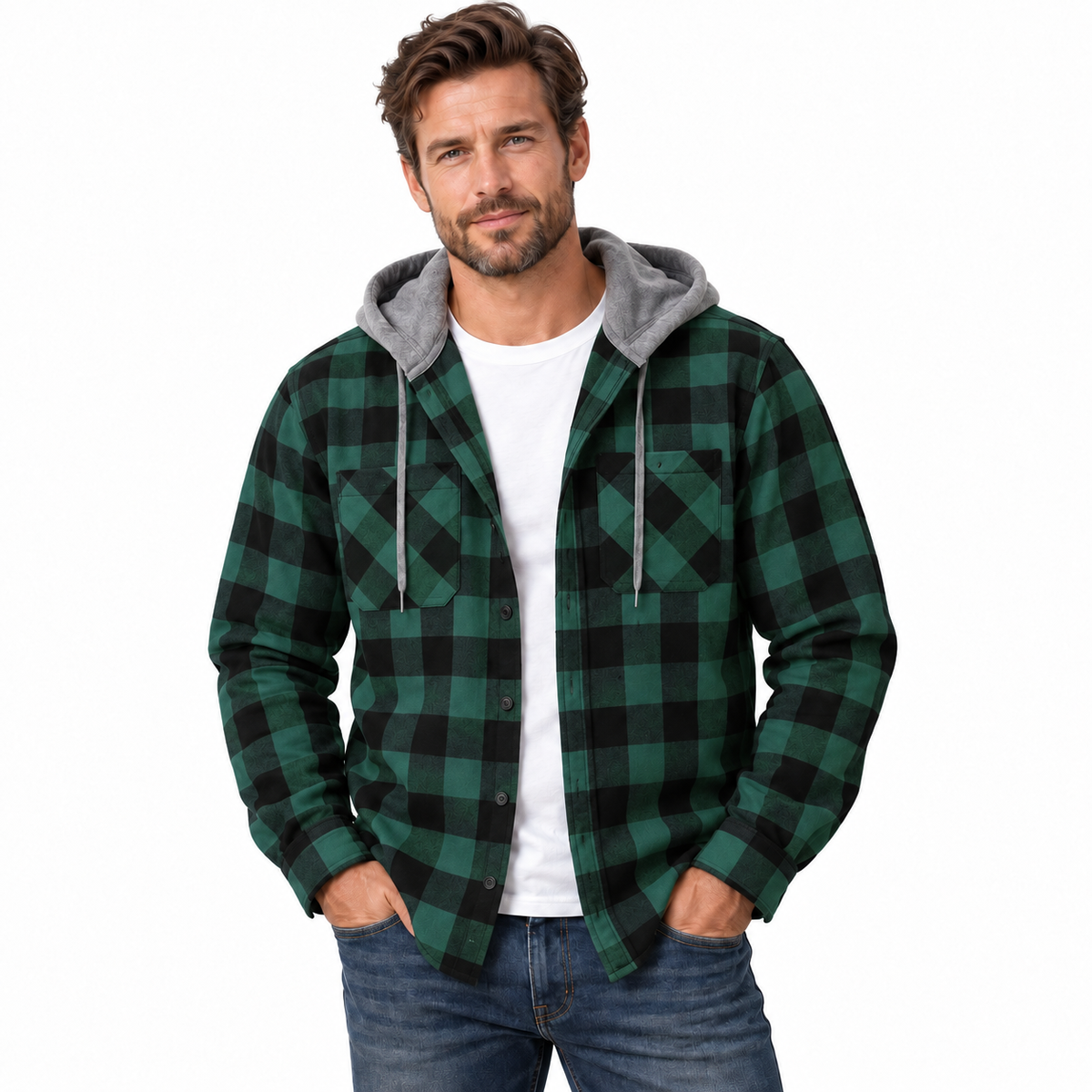 Men's Plaid Flannel Hooded Shirt Jacket – Essential Fall Layer for Casual Everyday Style