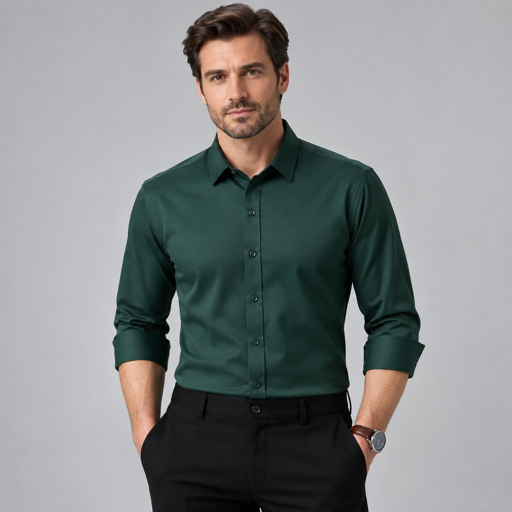 Men's Stretch Dress Shirt - Wrinkle-Resistant Long Sleeve Business Casual Button-Down