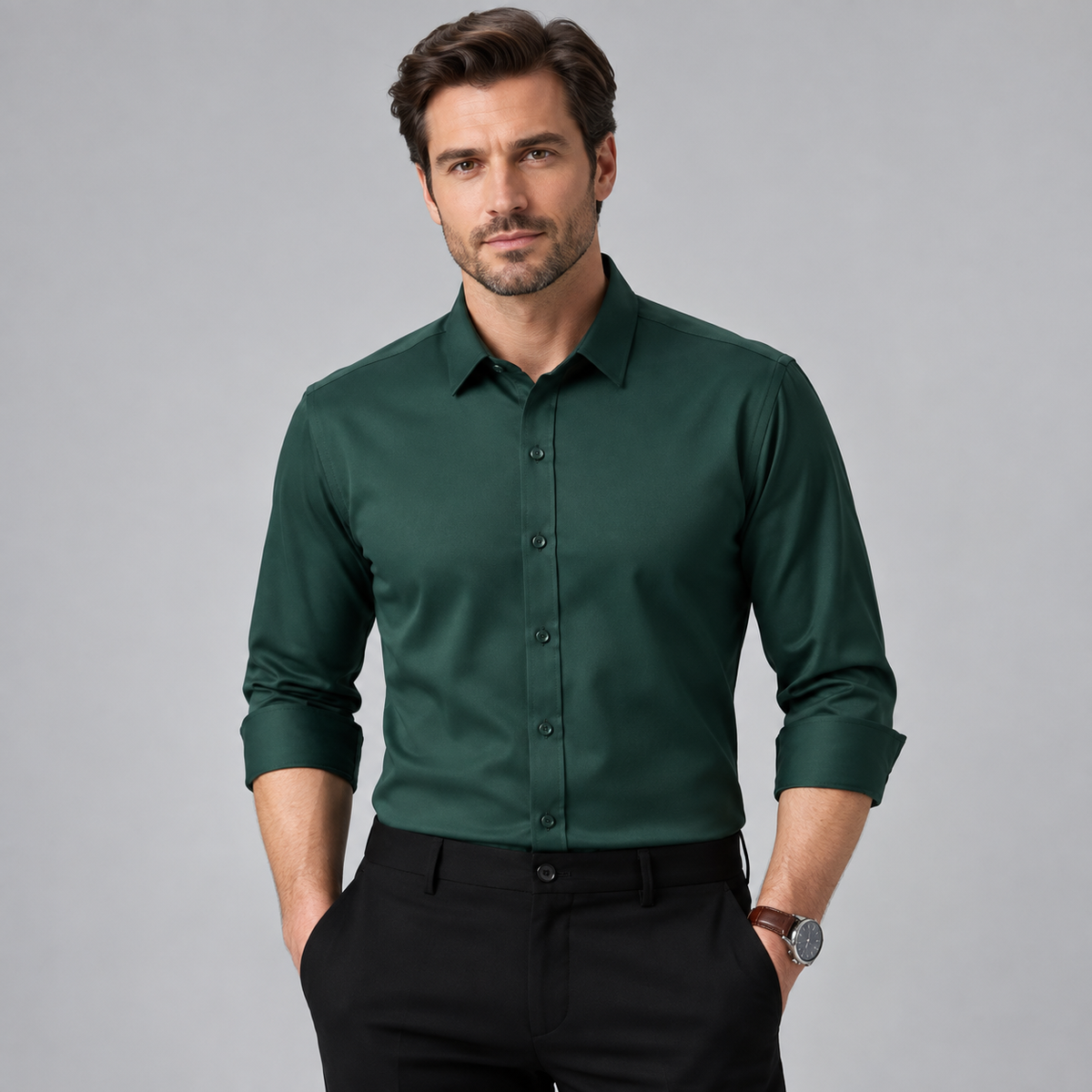 Men's Stretch Dress Shirt - Wrinkle-Resistant Long Sleeve Business Casual Button-Down