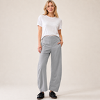 Women's Mid Rise Barrel Leg Pants, Elastic Waist Baggy Casual Trousers with Pockets