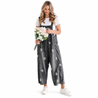 Women's Bib Overalls, Cute Floral Print Denim Jumpsuit with Baggy Wide Leg and Adjustable Straps, Fashion Apparel Chic Pants