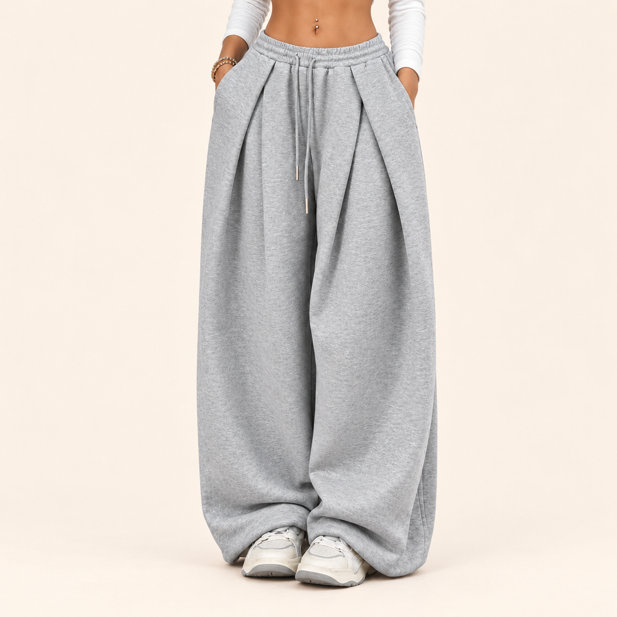 Women's High-Waist Pleated Wide-Leg Jogger Pants | Casual Baggy Sweatpants