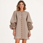 Women's Statement Floral Cuff Mini Dress – Relaxed A-Line Fi