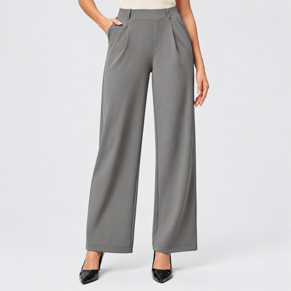 Women’s High-Waisted Wide Leg Work Pants | Stretchy Pull-On Business Casual Slacks with Pockets