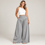 High Waist Wide Leg Casual Pants with Pockets & Elastic Waist