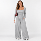 Women’s Square Neck Ruched Wide-Leg Jumpsuit