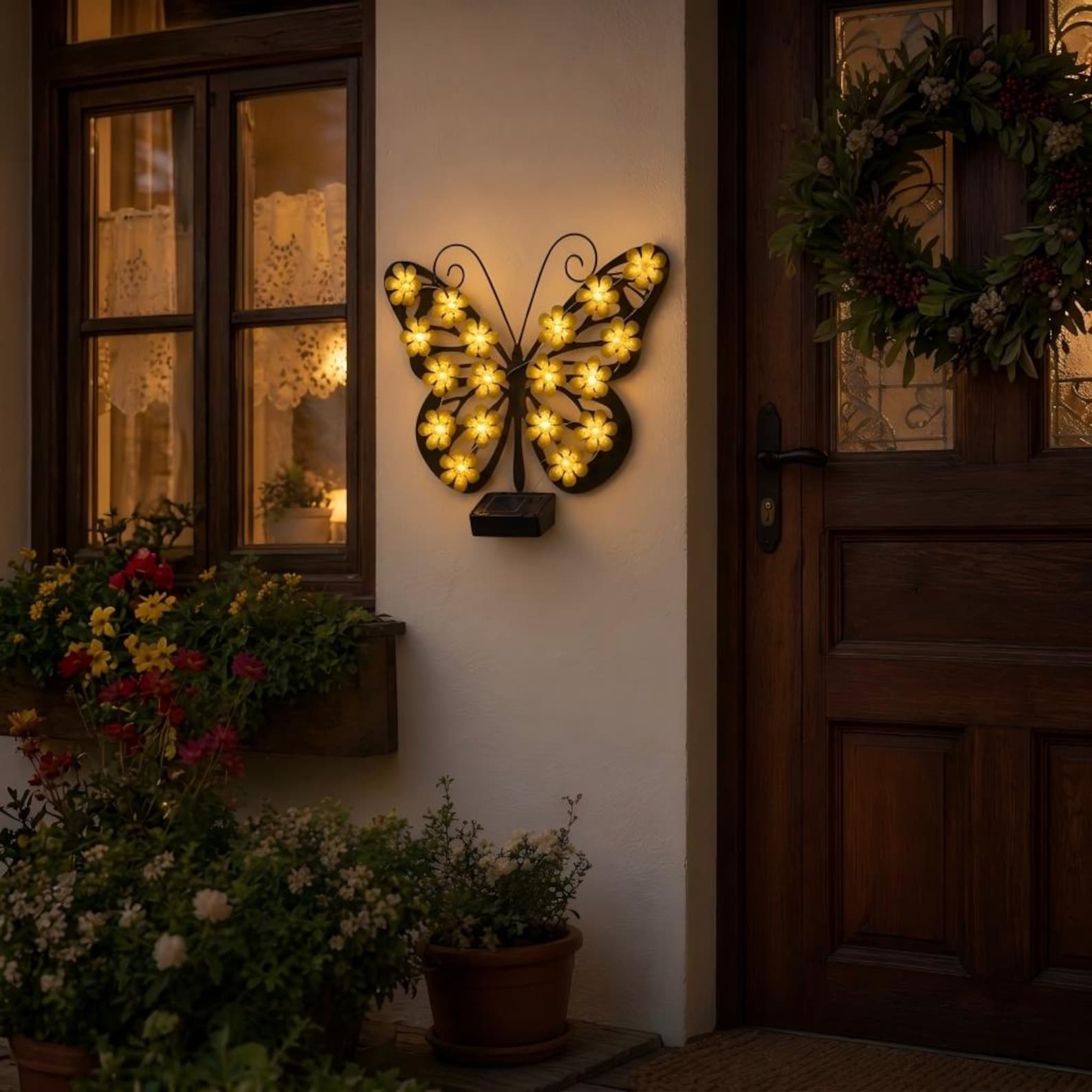 Outdoor Metal Butterfly Wall Art Decorative Solar Light
