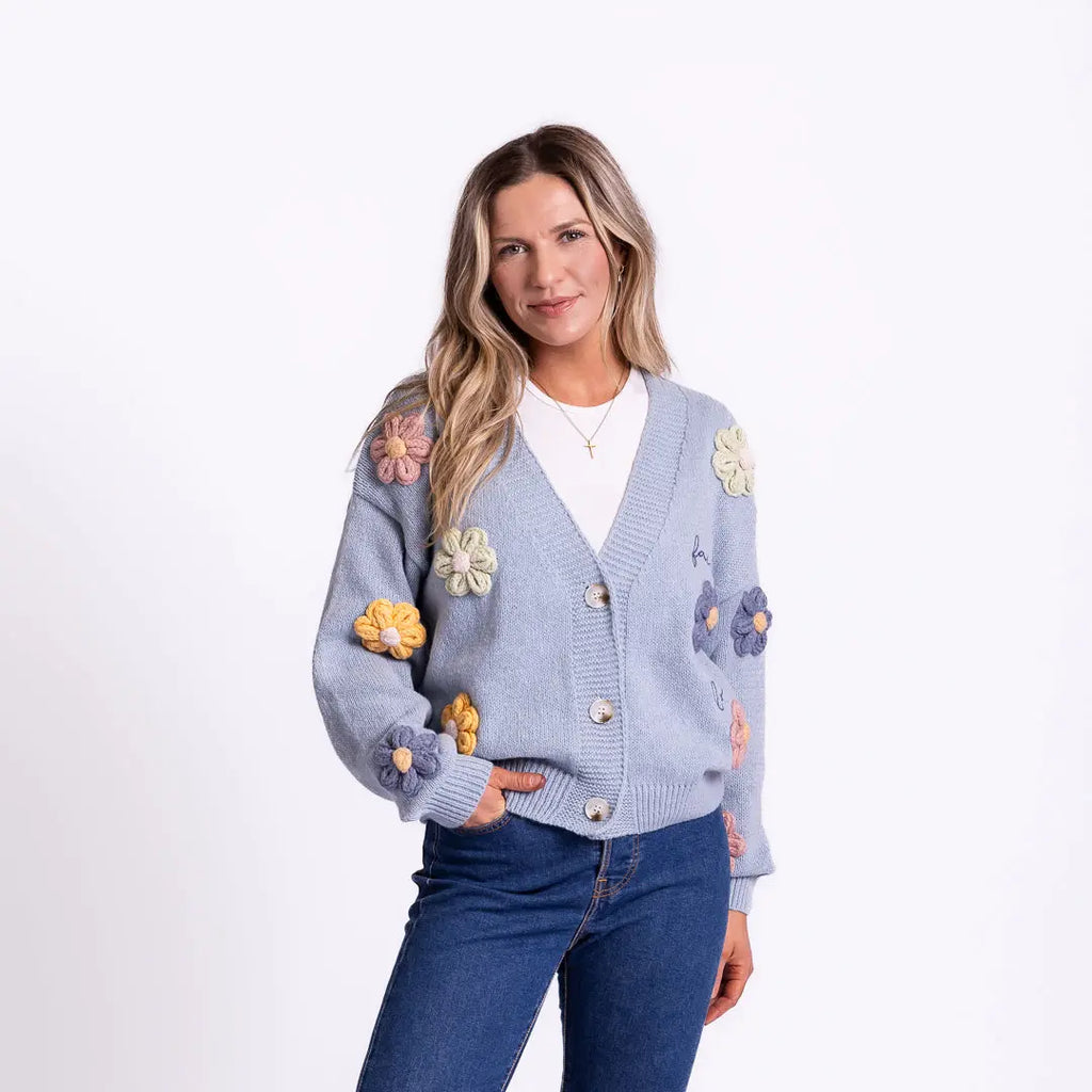 Vintage Floral Embroidered Button-Down Knit Cardigan Sweater