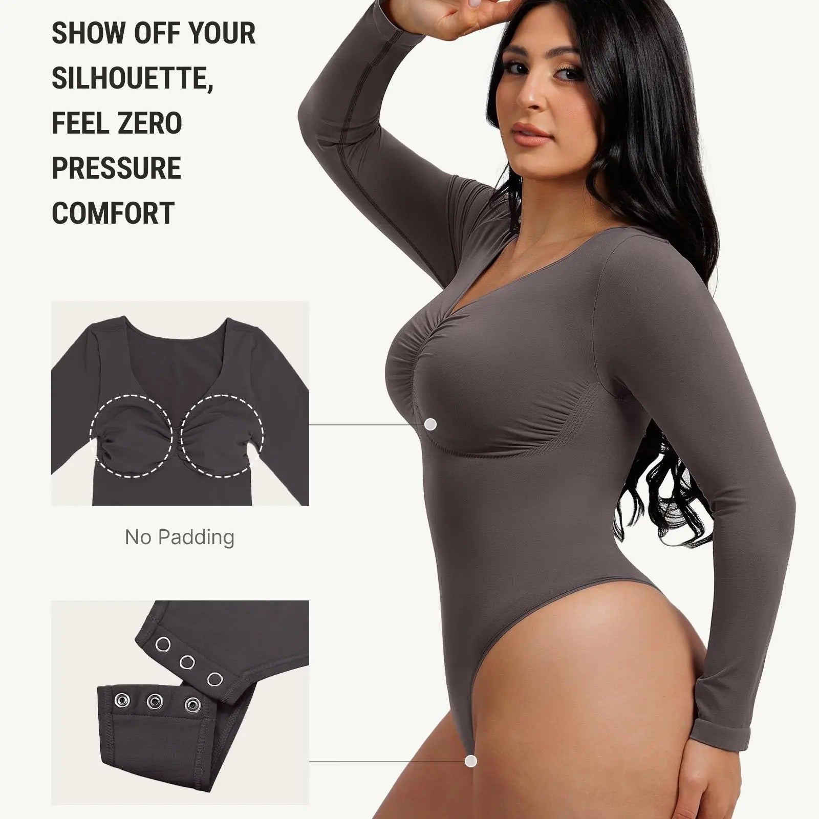 Seamless Long Sleeve Bodysuit for Women Shapewear Thong Tops