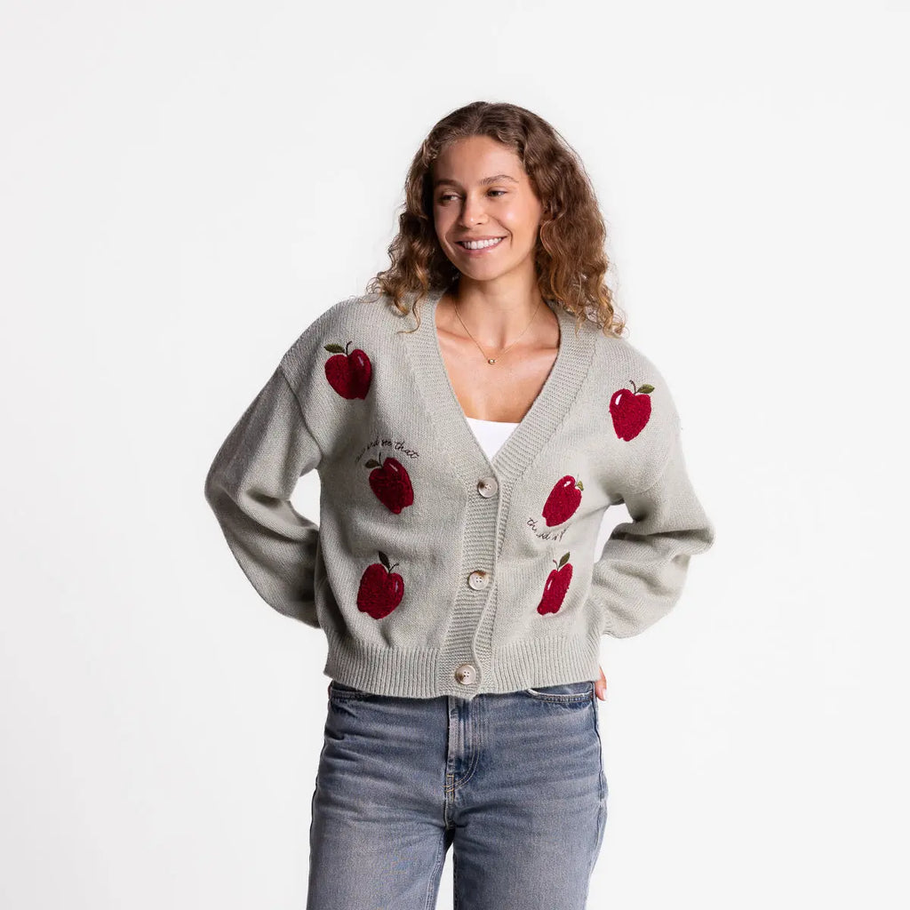 Vintage Floral Embroidered Button-Down Knit Cardigan Sweater