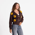 Vintage Floral Embroidered Button-Down Knit Cardigan Sweater