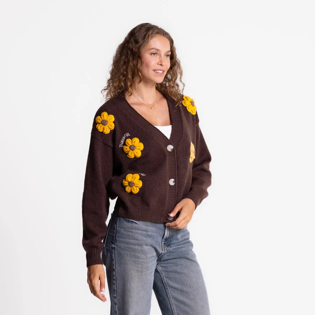 Vintage Floral Embroidered Button-Down Knit Cardigan Sweater