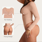 Seamless Long Sleeve Bodysuit for Women Shapewear Thong Tops