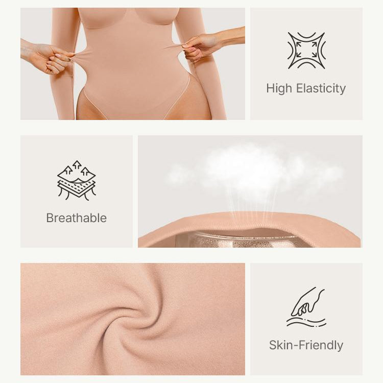 Seamless Long Sleeve Bodysuit for Women Shapewear Thong Tops