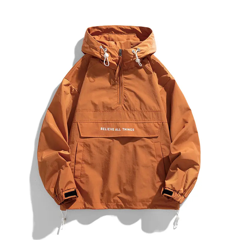 Men’s Half-Zip Windproof Waterproof Hooded Jacket