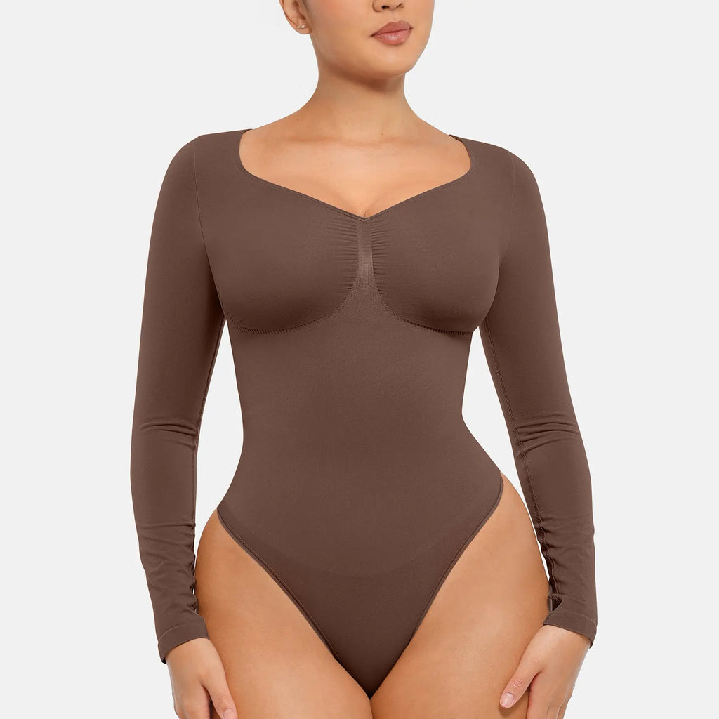 Seamless Long Sleeve Bodysuit for Women Shapewear Thong Tops