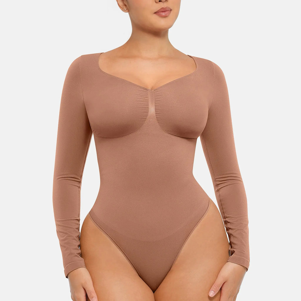 Seamless Long Sleeve Bodysuit for Women Shapewear Thong Tops