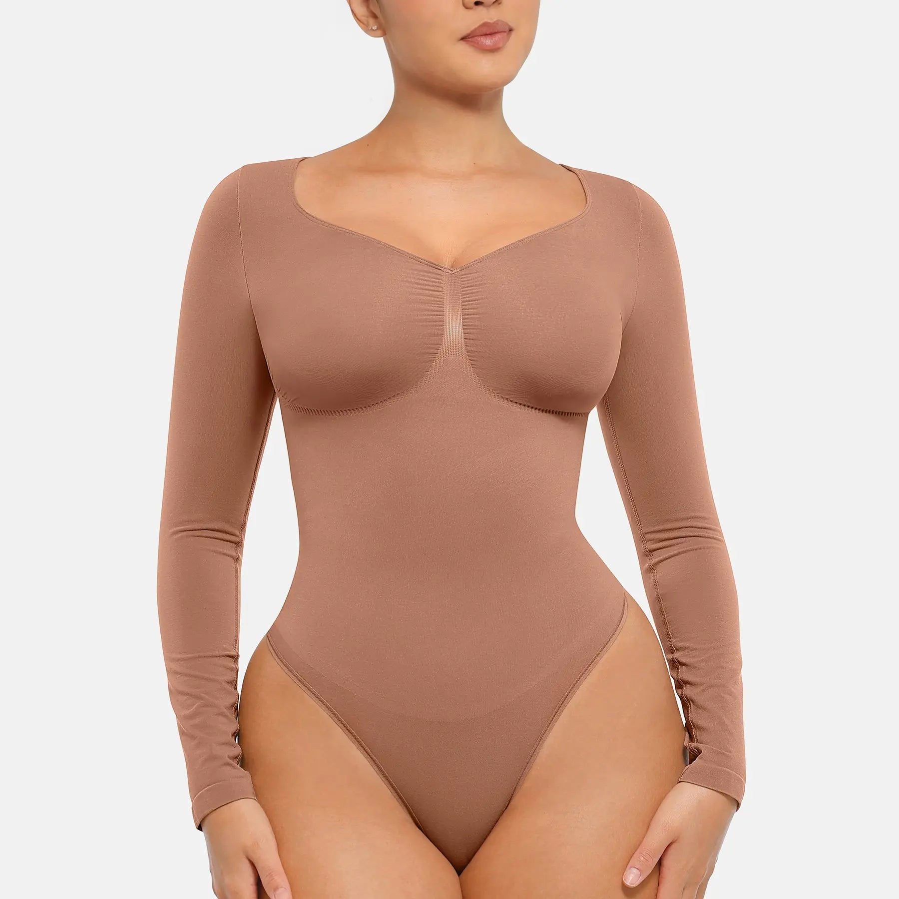 Seamless Long Sleeve Bodysuit for Women Shapewear Thong Tops