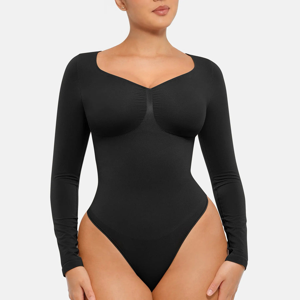 Seamless Long Sleeve Bodysuit for Women Shapewear Thong Tops