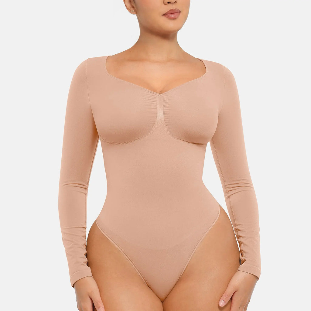 Seamless Long Sleeve Bodysuit for Women Shapewear Thong Tops