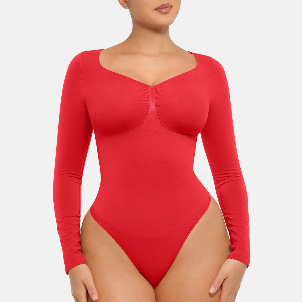 Seamless Long Sleeve Bodysuit for Women Shapewear Thong Tops