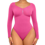 Seamless Long Sleeve Bodysuit for Women Shapewear Thong Tops