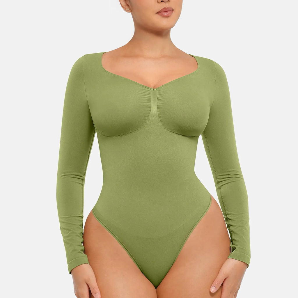 Seamless Long Sleeve Bodysuit for Women Shapewear Thong Tops