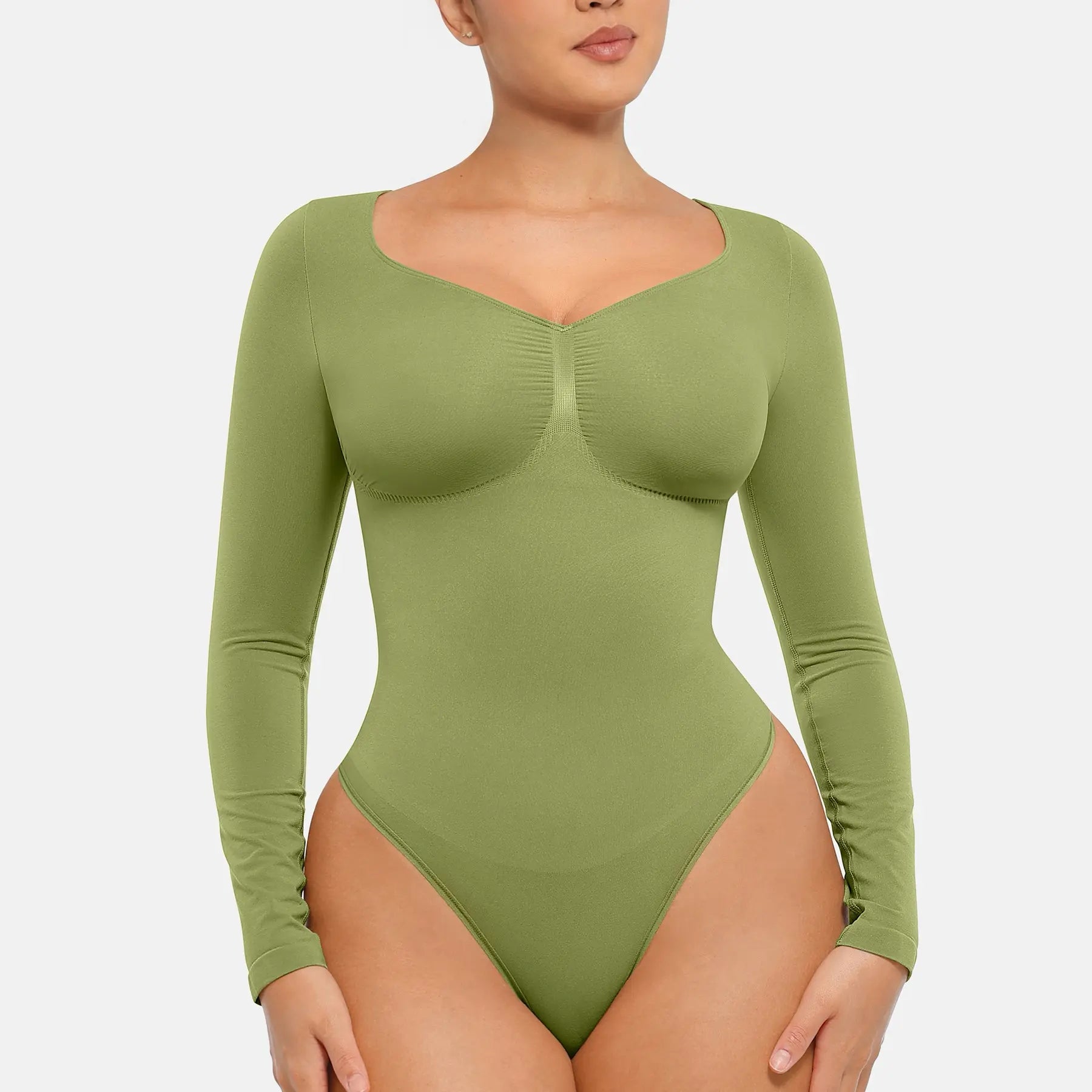 Seamless Long Sleeve Bodysuit for Women Shapewear Thong Tops