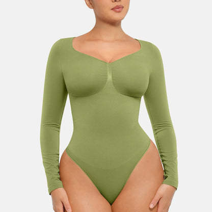 Seamless Long Sleeve Bodysuit for Women Shapewear Thong Tops