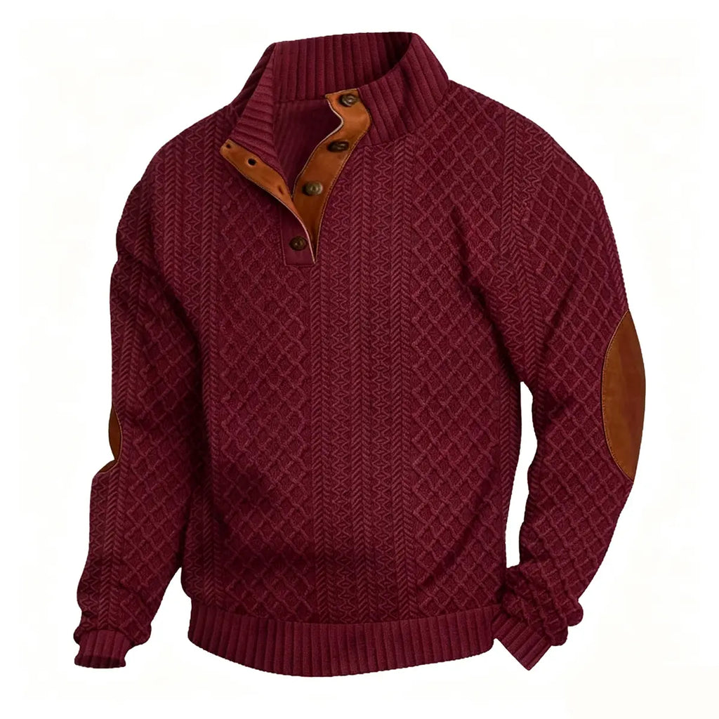 Men's Jacquard Stand Collar Pullover Sweater