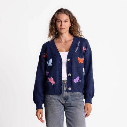 Vintage Floral Embroidered Button-Down Knit Cardigan Sweater
