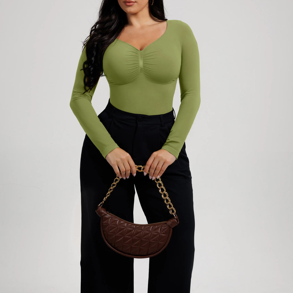 Seamless Long Sleeve Bodysuit for Women Shapewear Thong Tops