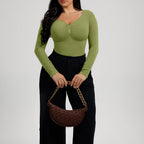 Seamless Long Sleeve Bodysuit for Women Shapewear Thong Tops