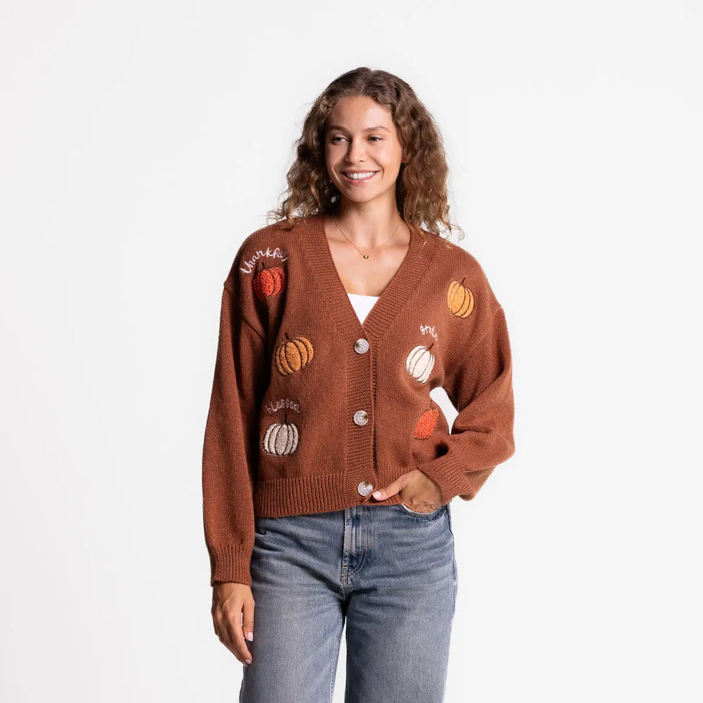 Vintage Floral Embroidered Button-Down Knit Cardigan Sweater