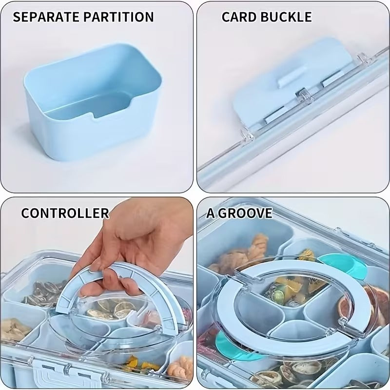 Portable Divided Snack Box — Large Capacity Tray for Picnics, Movies & Travel
