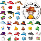 Interchangeable Front Door Welcome Sign Set with Seasonal Holiday Seasonal Icons