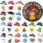 Interchangeable Front Door Welcome Sign Set with Seasonal Holiday Seasonal Icons