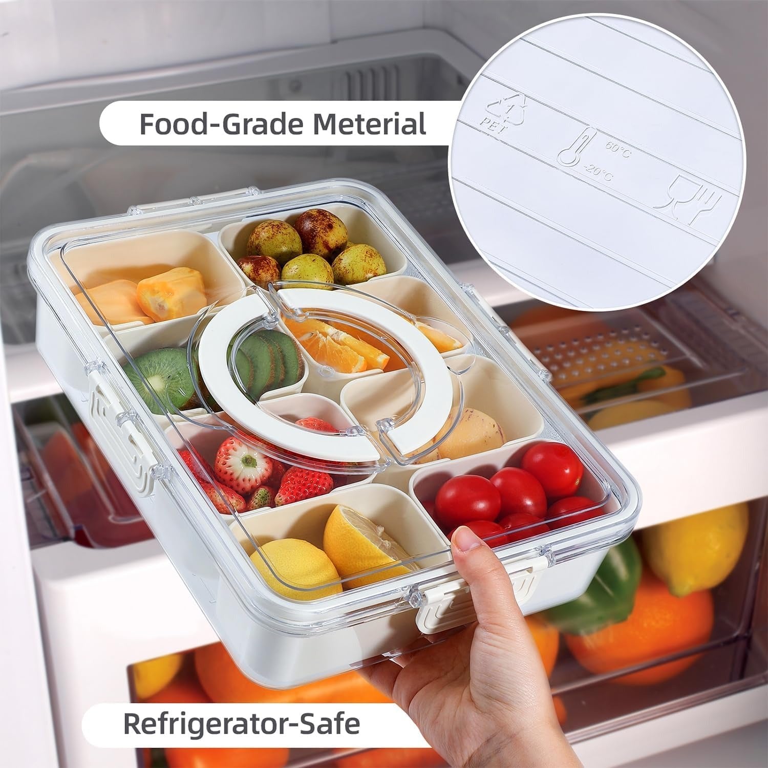 Portable Divided Snack Box — Large Capacity Tray for Picnics, Movies & Travel
