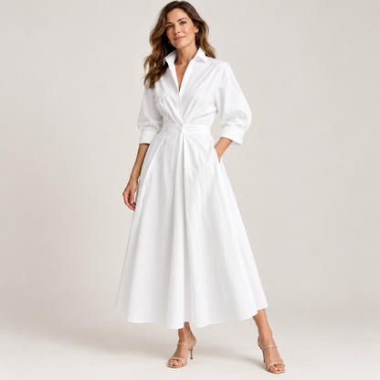 Minimalist Collared Long Sleeve Midi Dress | Office & Formal Wear