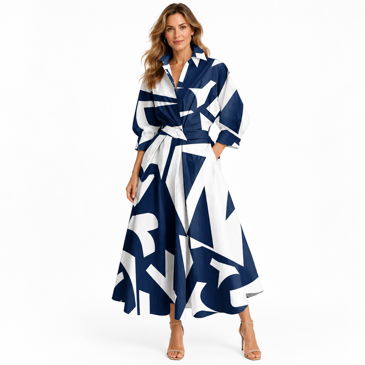 Minimalist Collared Long Sleeve Midi Dress | Office & Formal Wear