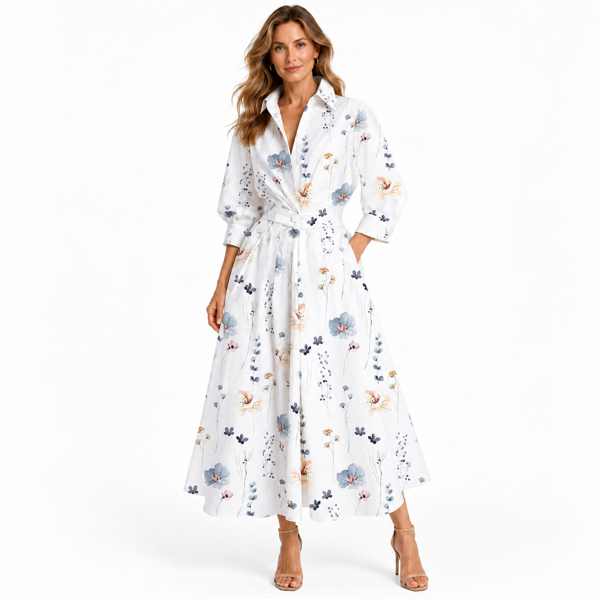 Minimalist Collared Long Sleeve Midi Dress | Office & Formal Wear