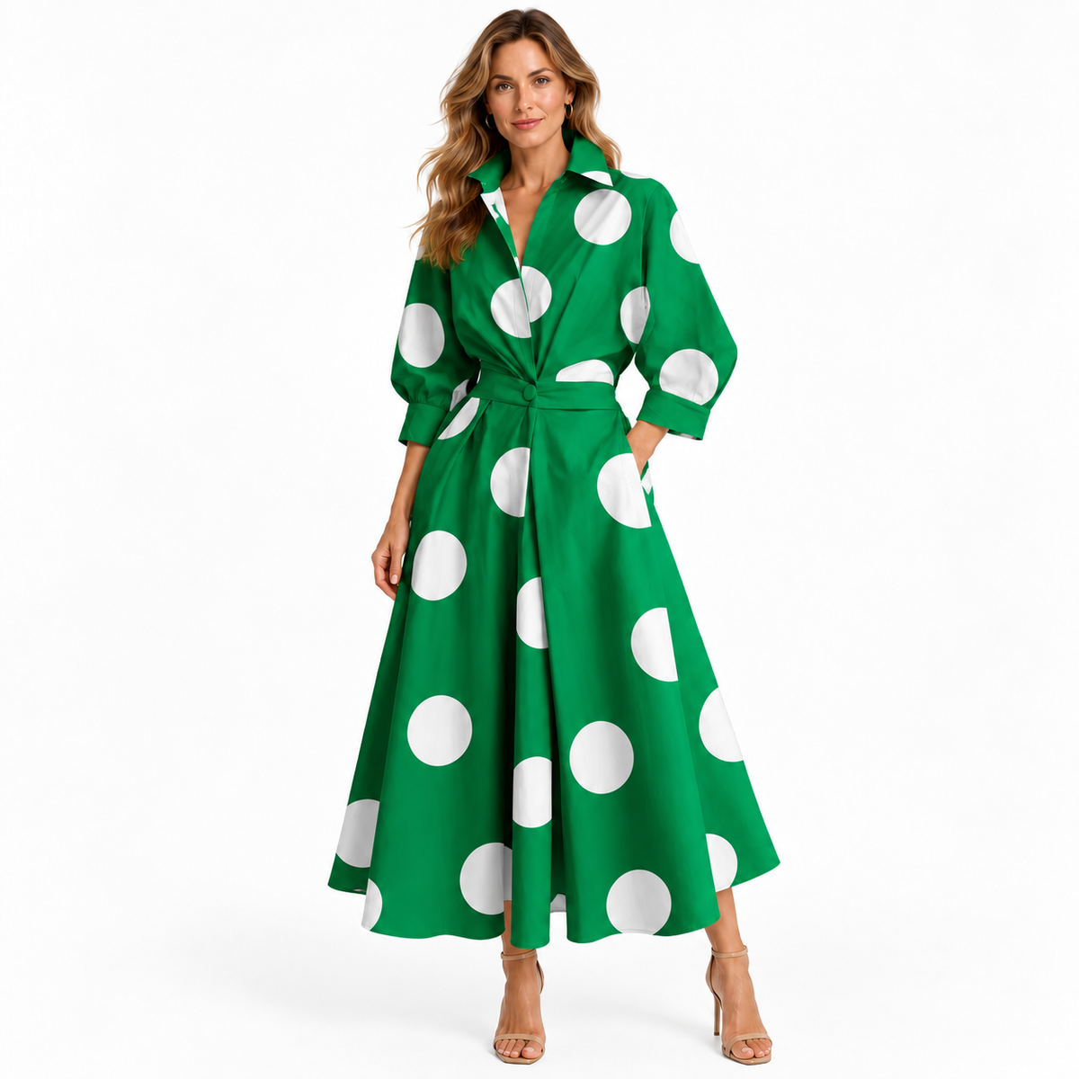 Minimalist Collared Long Sleeve Midi Dress | Office & Formal Wear