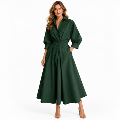 Minimalist Collared Long Sleeve Midi Dress | Office & Formal Wear