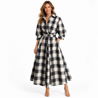 Minimalist Collared Long Sleeve Midi Dress | Office & Formal Wear