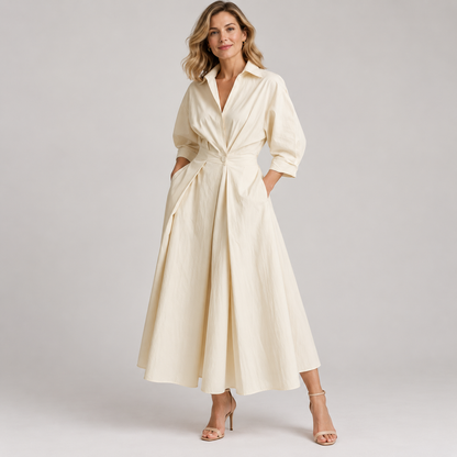 Minimalist Collared Long Sleeve Midi Dress | Office & Formal Wear