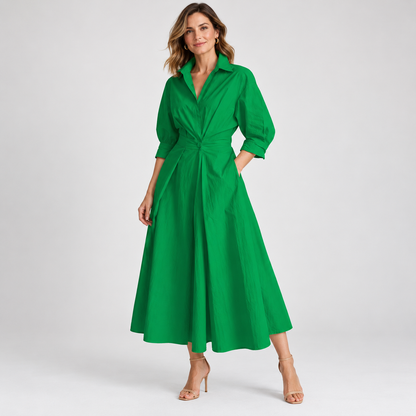 Minimalist Collared Long Sleeve Midi Dress | Office & Formal Wear