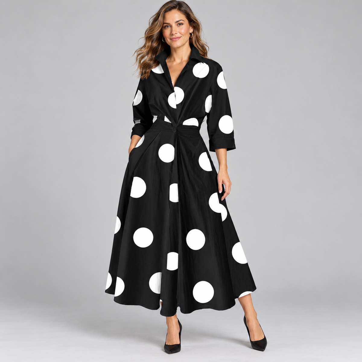 Minimalist Collared Long Sleeve Midi Dress | Office & Formal Wear