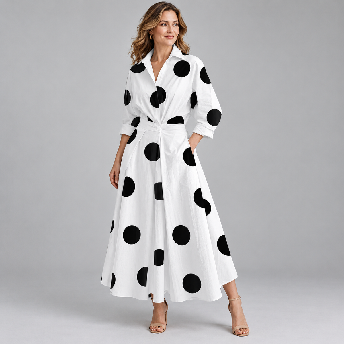 Minimalist Collared Long Sleeve Midi Dress | Office & Formal Wear